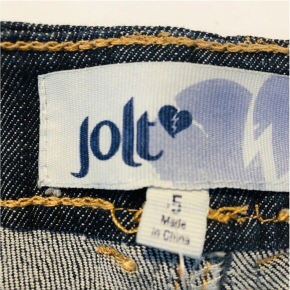 NWT Jolt Distressed Denim Jean Raw Edge Hem Jewel / Stud Accents Junior Size 5 - Picture 5 of 10